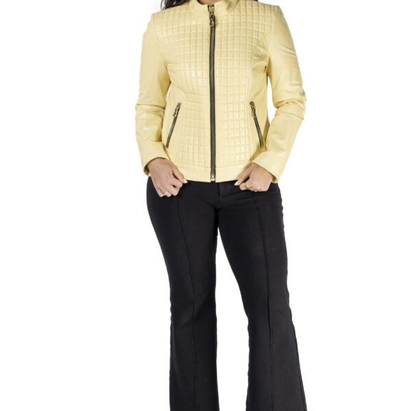 Yellow Lambskin Leather Bomber Jacket