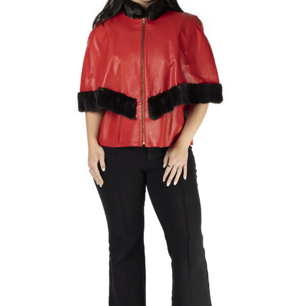 Red Leather Lambskin Jacket with Ranch Mink Trim