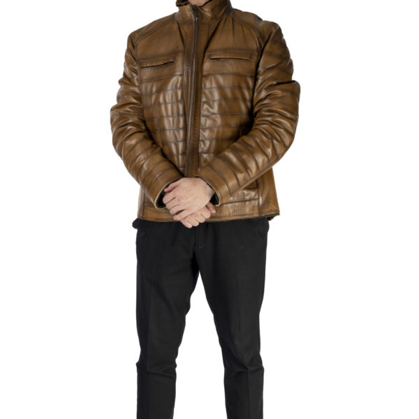 Men's Bronze Leather Jacket with Shearling Lining