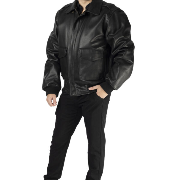 Men's Black Leather Bomber Jacket