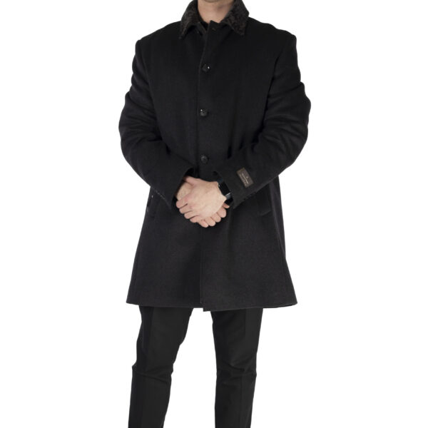 Men's Black Wool 3/4 Coat with Shearling