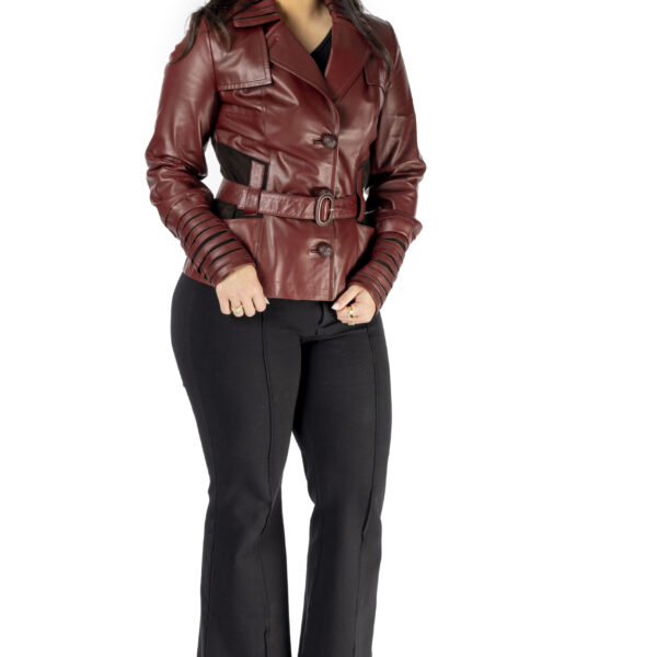 Burgundy Leather Jacket with Belt