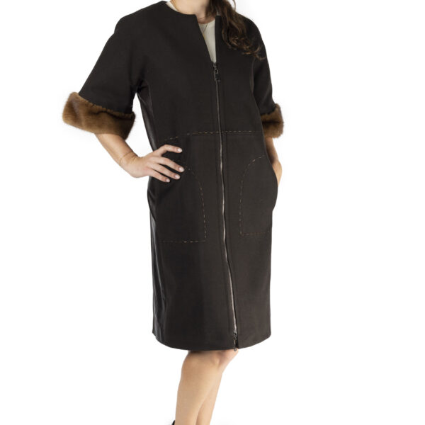 Brown 3/4 Wool with Mink Cuffs