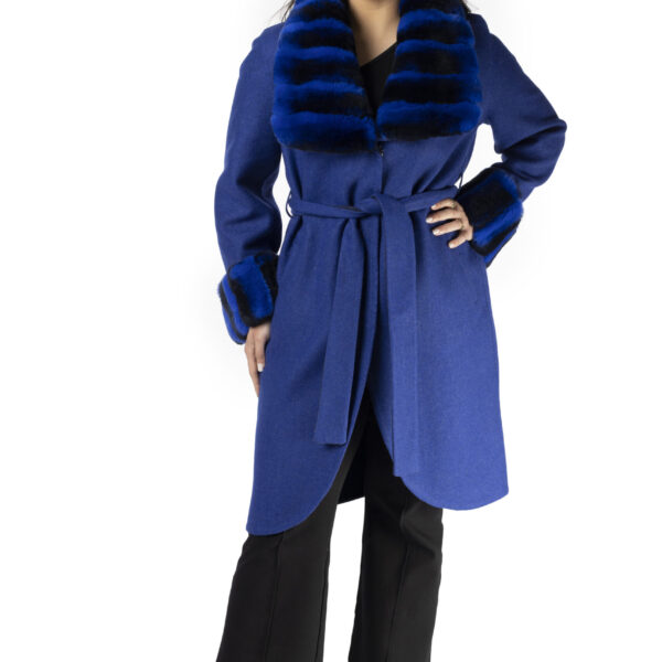 Electric Blue Wool Coat with Rex Rabbit