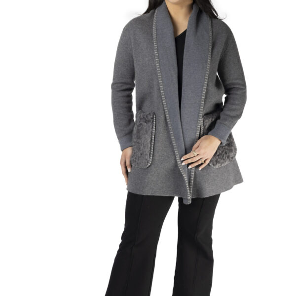 Grey Wool Sweater with Persian Trim