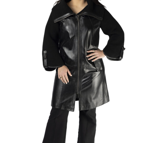 Black Leather Stroller with Mink and Wool