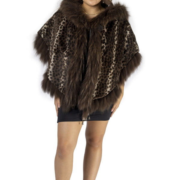 Brown Rex Rabbit Cape with Hood and Fox Trim