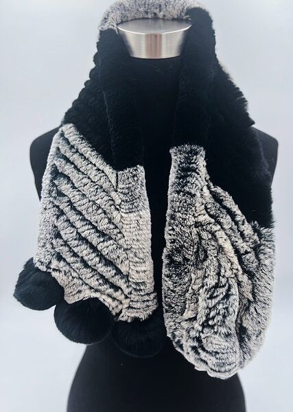 Rabbit Fur Scarf With Pom Pom